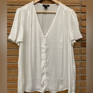 PAIGE silky button down blouse flutter sleeves Large